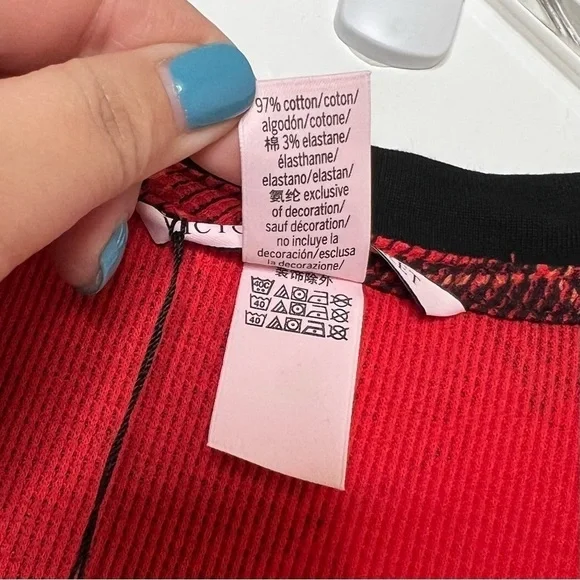 NEW Victoria’s Secret Red Plaid Pajama Thermal Waffle Knit Jumpsuit Sz XL - Picture 10 of 13